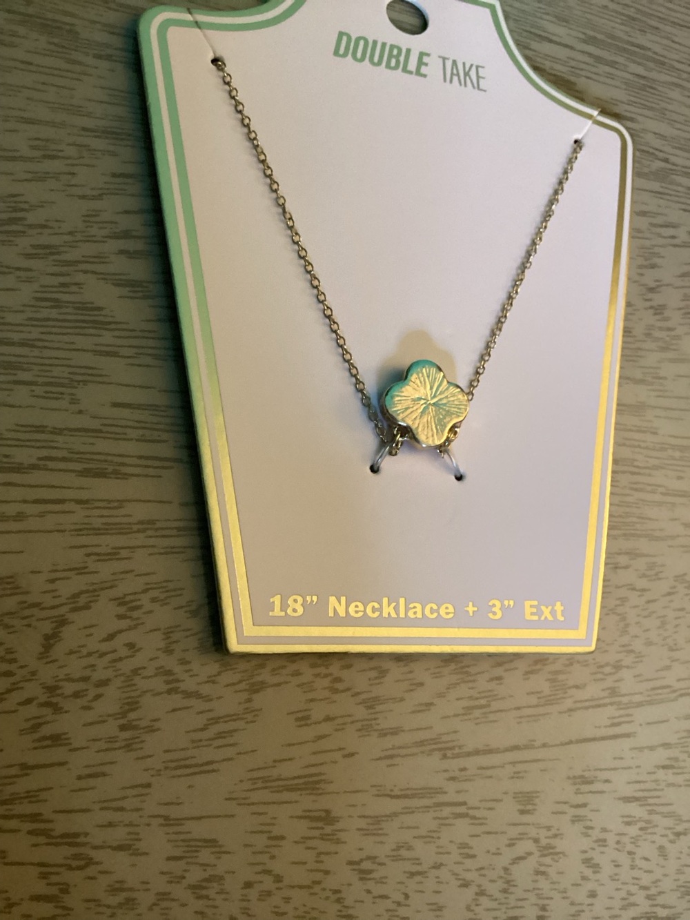Buy Now Double Take Clover Charm Goldtone Necklace New - Picture 5 of 6